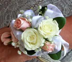 Pink & White Spray Rose Wrist Corsage