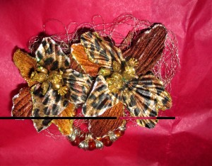 Animal Print Silk Flower Corsage & Bracelet