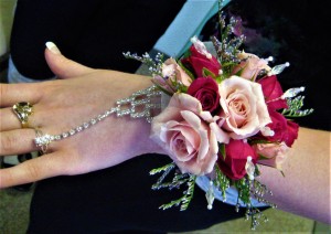 Fancy Wrist Corsage with Rhinestone Ring & Wristband