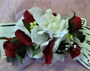 Red & White Rose Wrist Corsage