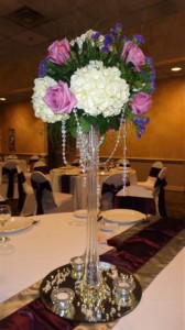 Romantic Tower Vase with Flowers and Draping Gems