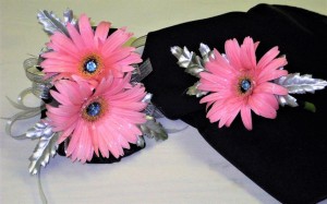 Silver and Pink Gerber Daisies Corsage & Boutonniere