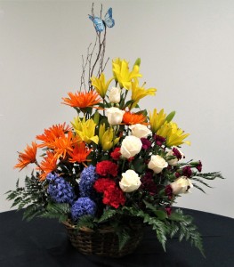 Wicker Basket Bright  Floral Arrangement